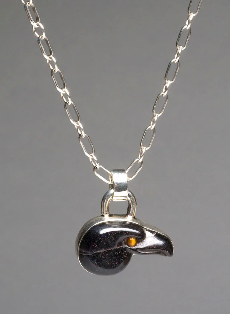 Covellite Raven Head Fetish Pendant