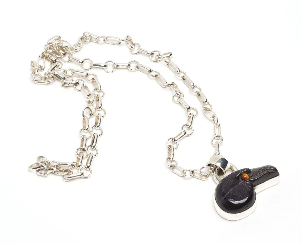 Covellite Raven Head Fetish Pendant