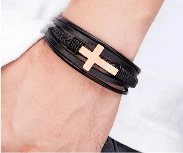Crucifix Cross Leather Bracelet high quality! Mens bracelet
