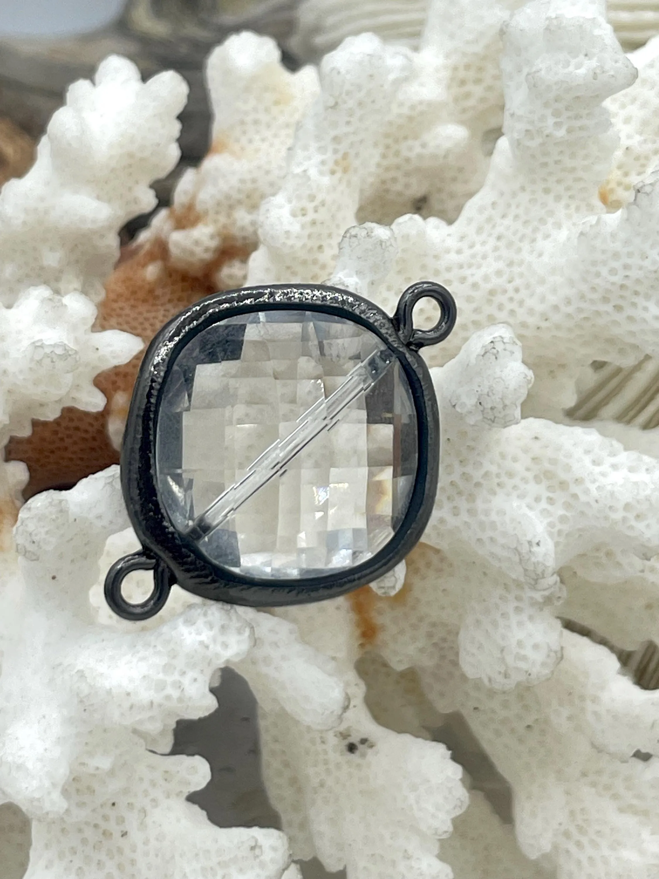 Crystal Gunmetal Soldered Pendants and Connectors. Square, Round & Star Shapes, 4 Styles to choose from, Crystal Connectors. Fast Shipping