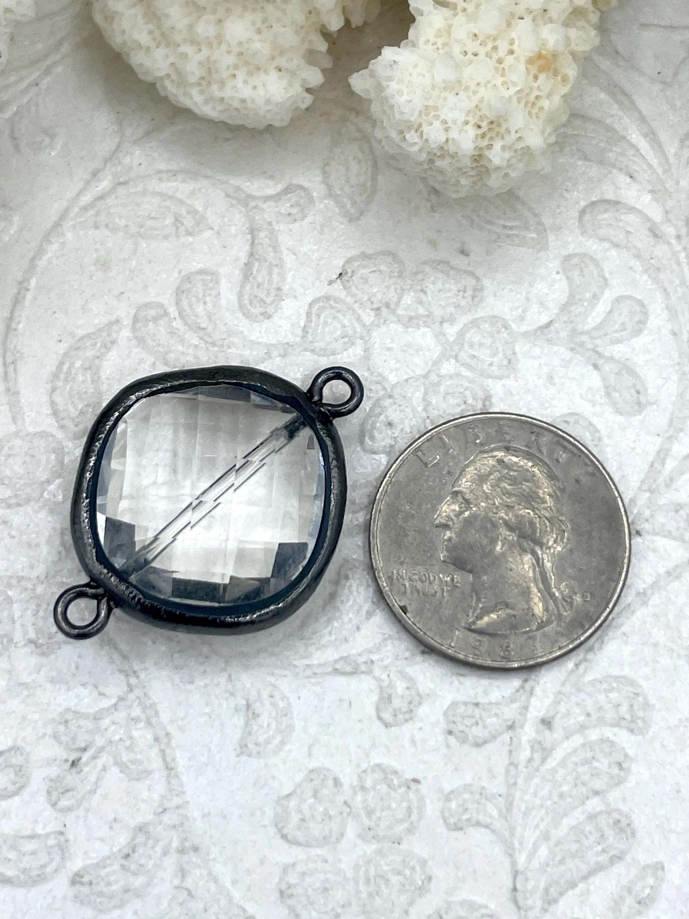 Crystal Gunmetal Soldered Pendants and Connectors. Square, Round & Star Shapes, 4 Styles to choose from, Crystal Connectors. Fast Shipping