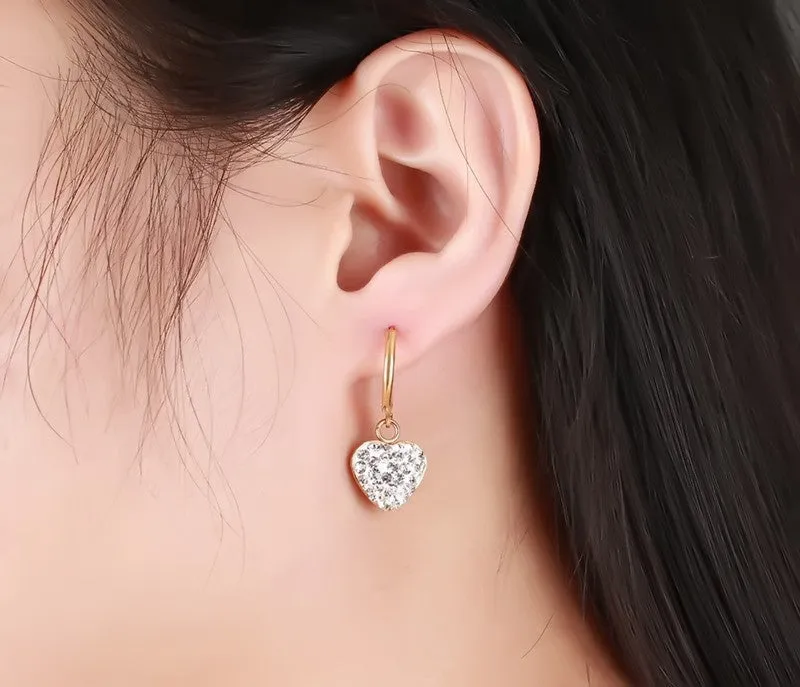 Crystal Heart Drop Earrings For Women Girl Gold Plating Earring Wedding brincos