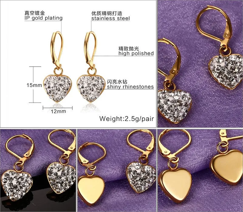 Crystal Heart Drop Earrings For Women Girl Gold Plating Earring Wedding brincos