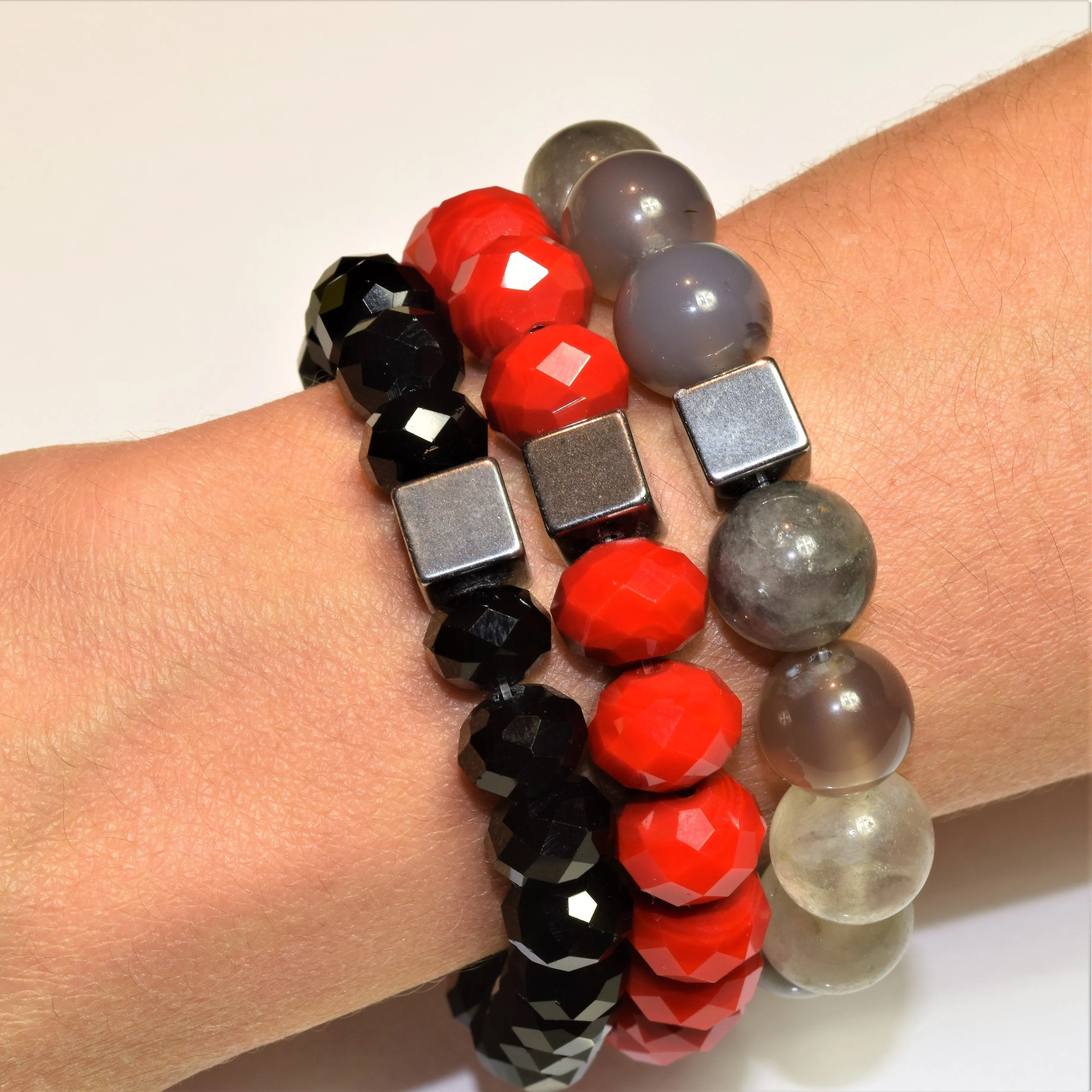 Cube Hematite Bracelet - Cherry