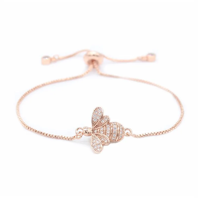 Cute Cubic Zirconia Bee Charm Bracelets