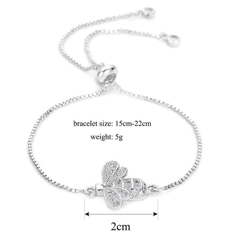 Cute Cubic Zirconia Bee Charm Bracelets