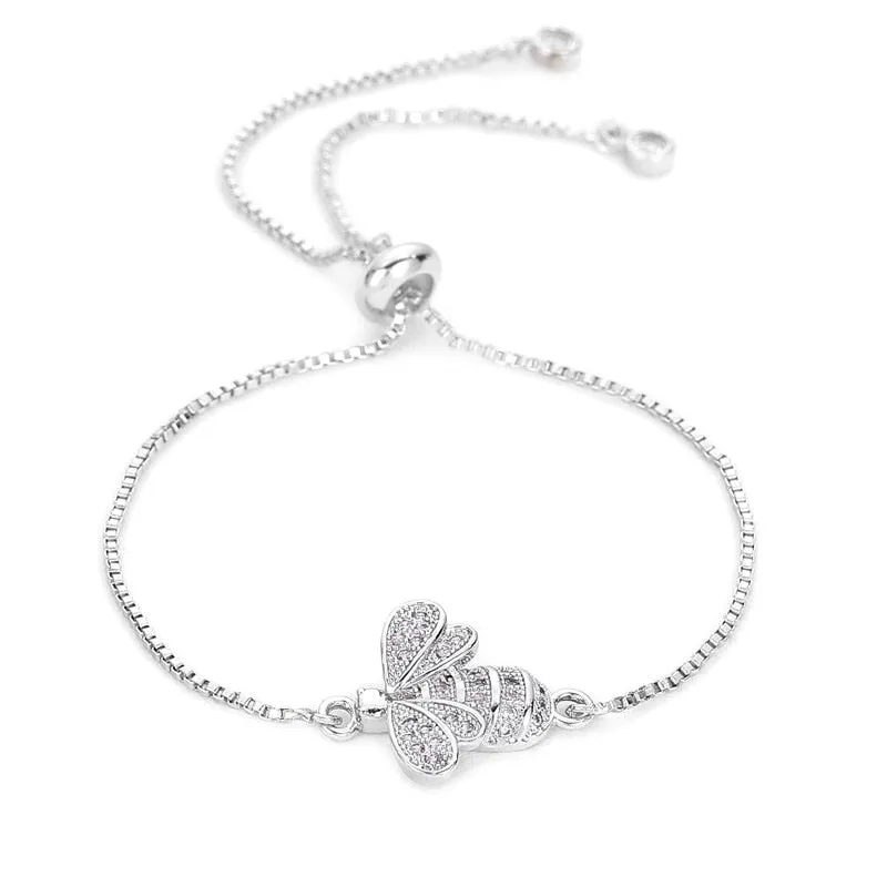 Cute Cubic Zirconia Bee Charm Bracelets