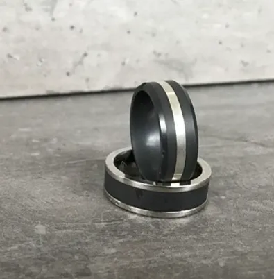 Elysium Ares Beveled Edge Black Diamond Ring with Stirling Silver Inlay