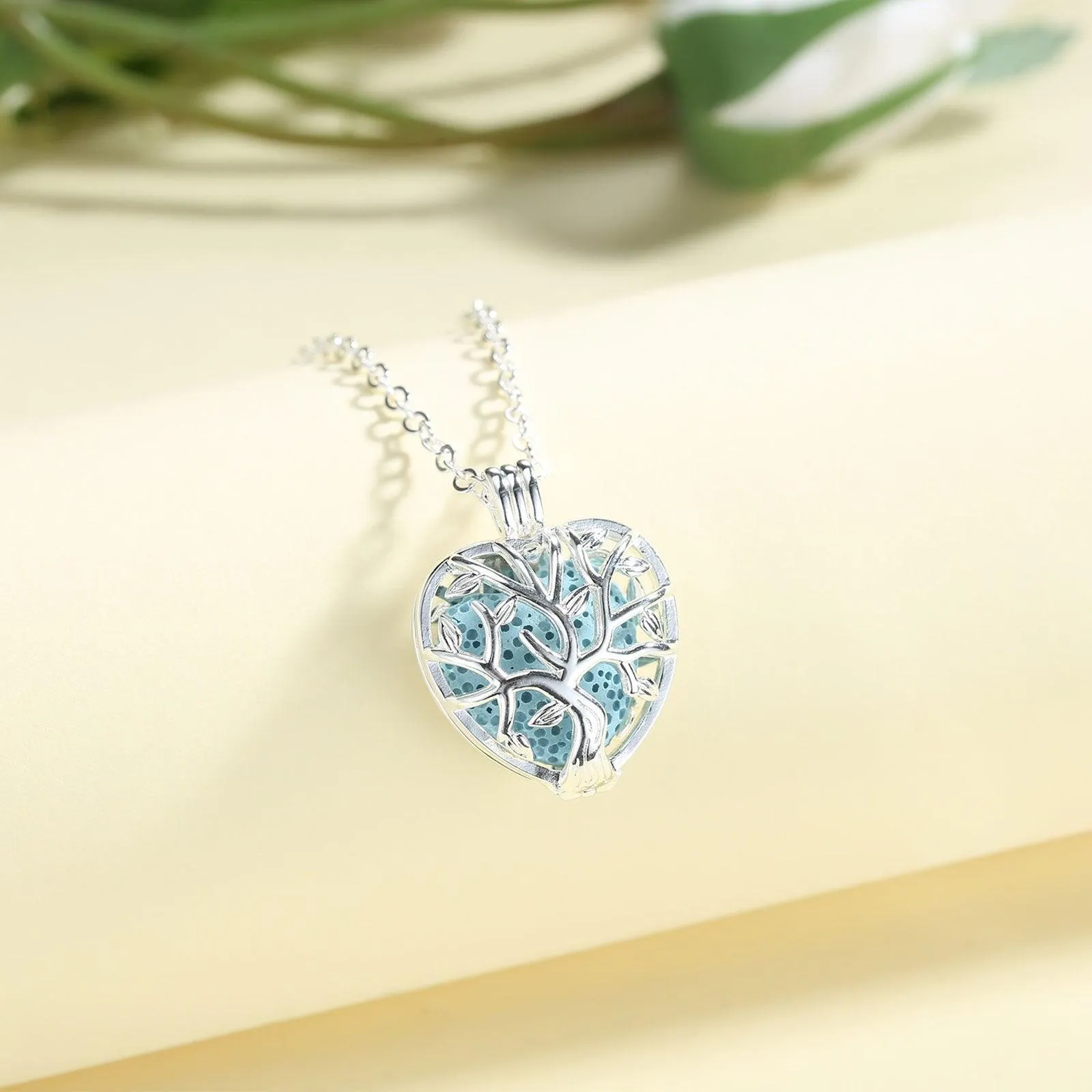 Eudora 20mm Lava Necklace Pendant Heart Volcanic Stone Tree of life Cage Pendant Necklace For DIY Essential Oil Perfume KFC10N20