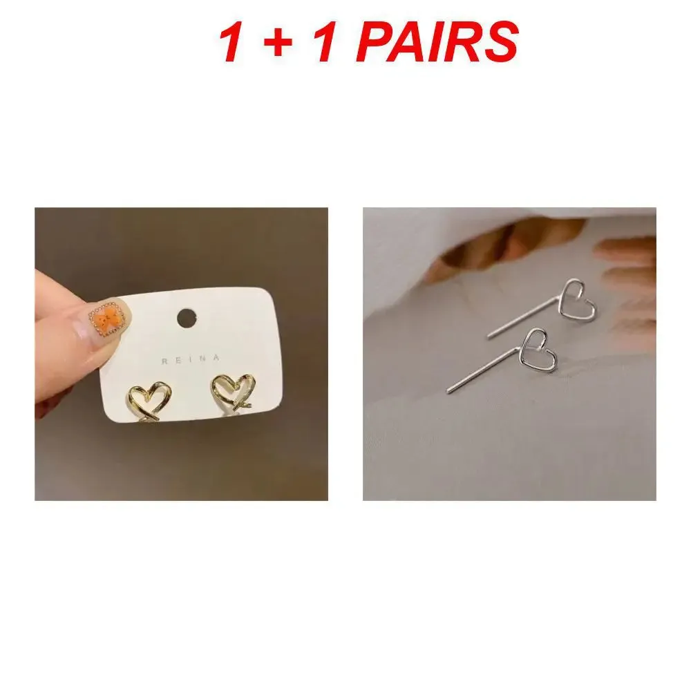 Fashion Ear Nails Heart Stud Earrings Zircon Vintage For Women Girl's Daily Wear Wedding Party Birthday Gift Jewelry Accessories