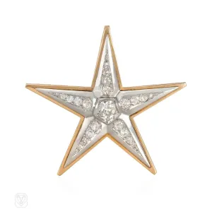 French Retro gold and diamond star brooch
