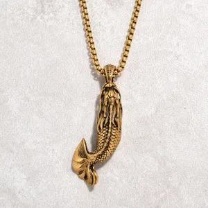 Gold Carp Fish Steel Hearts Necklace