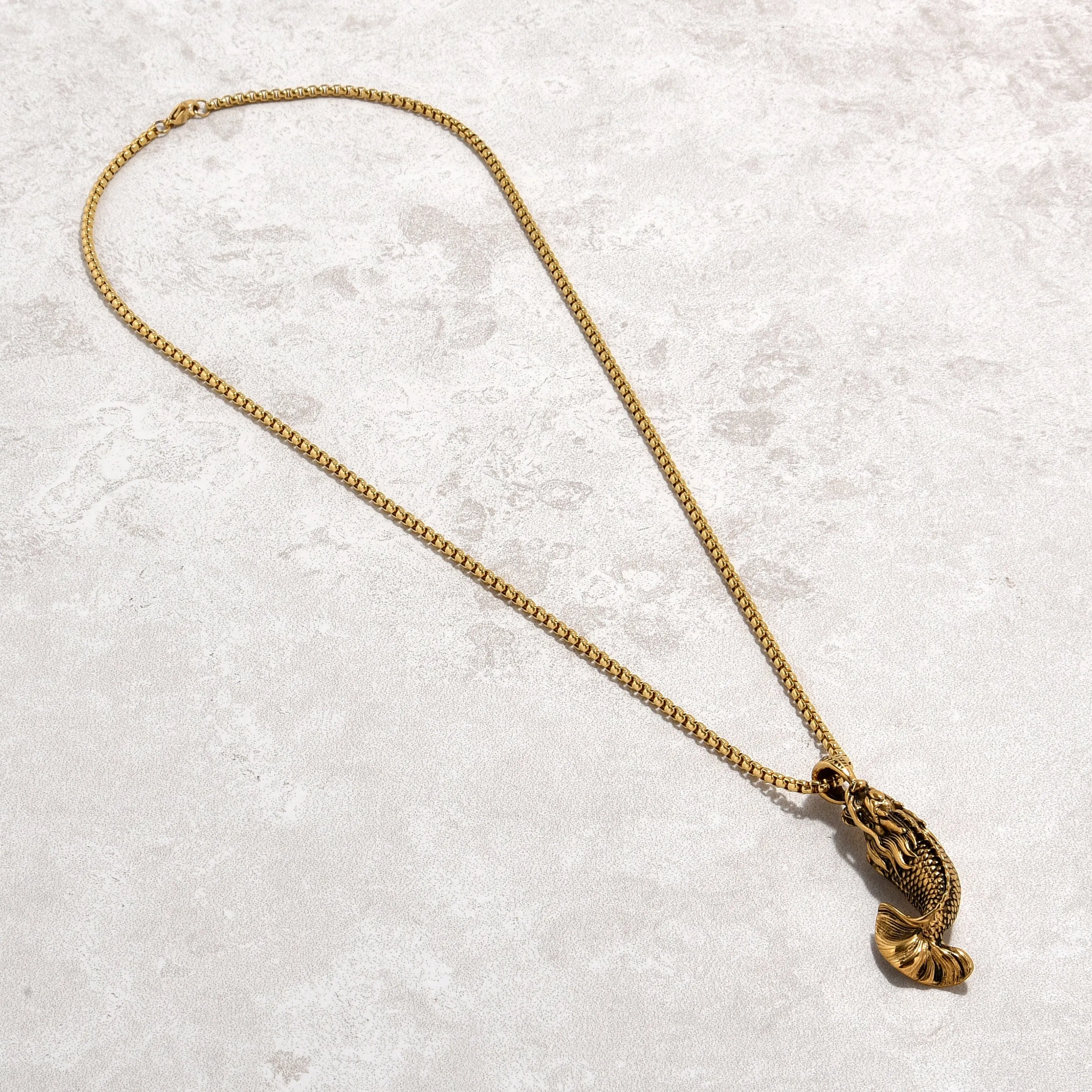 Gold Carp Fish Steel Hearts Necklace