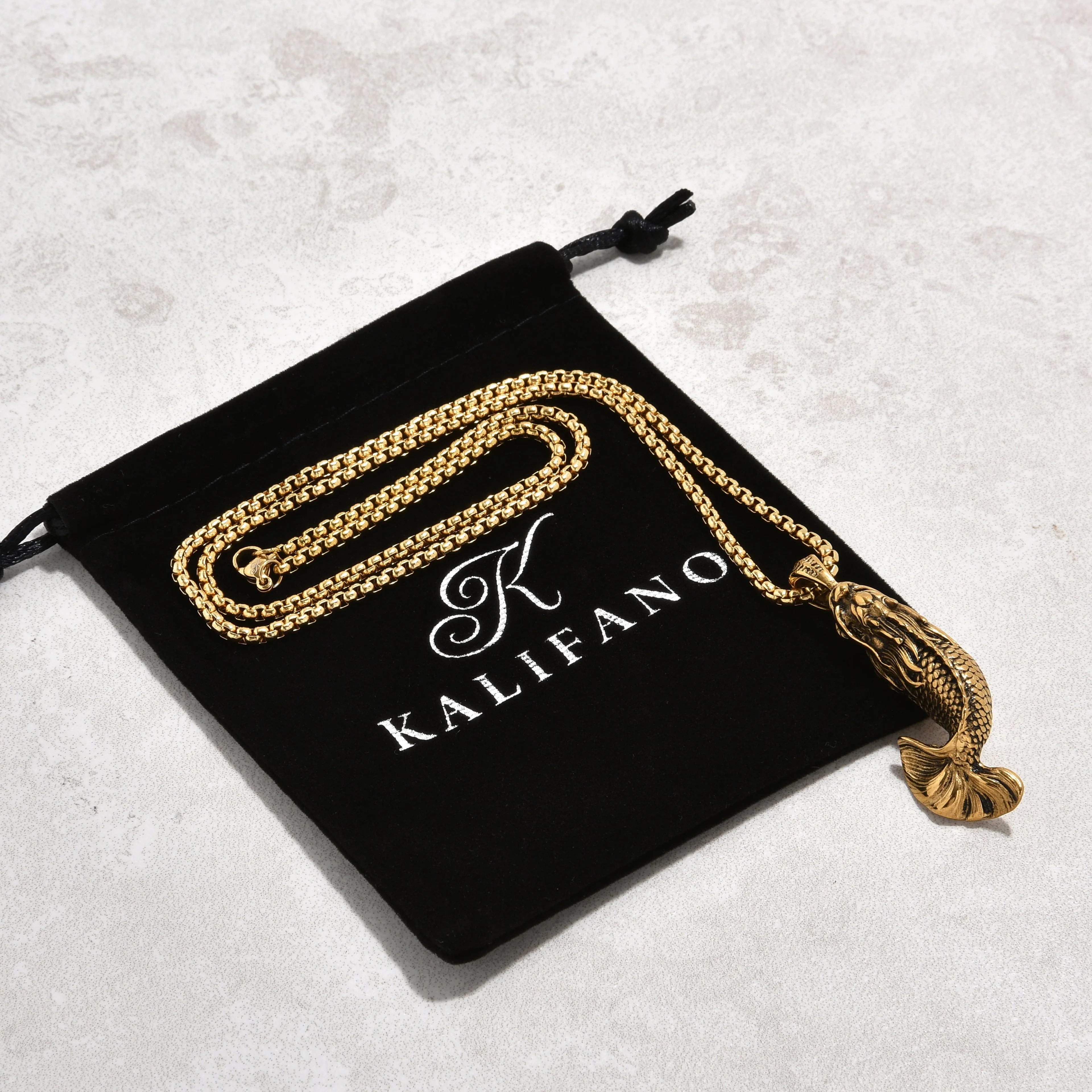 Gold Carp Fish Steel Hearts Necklace