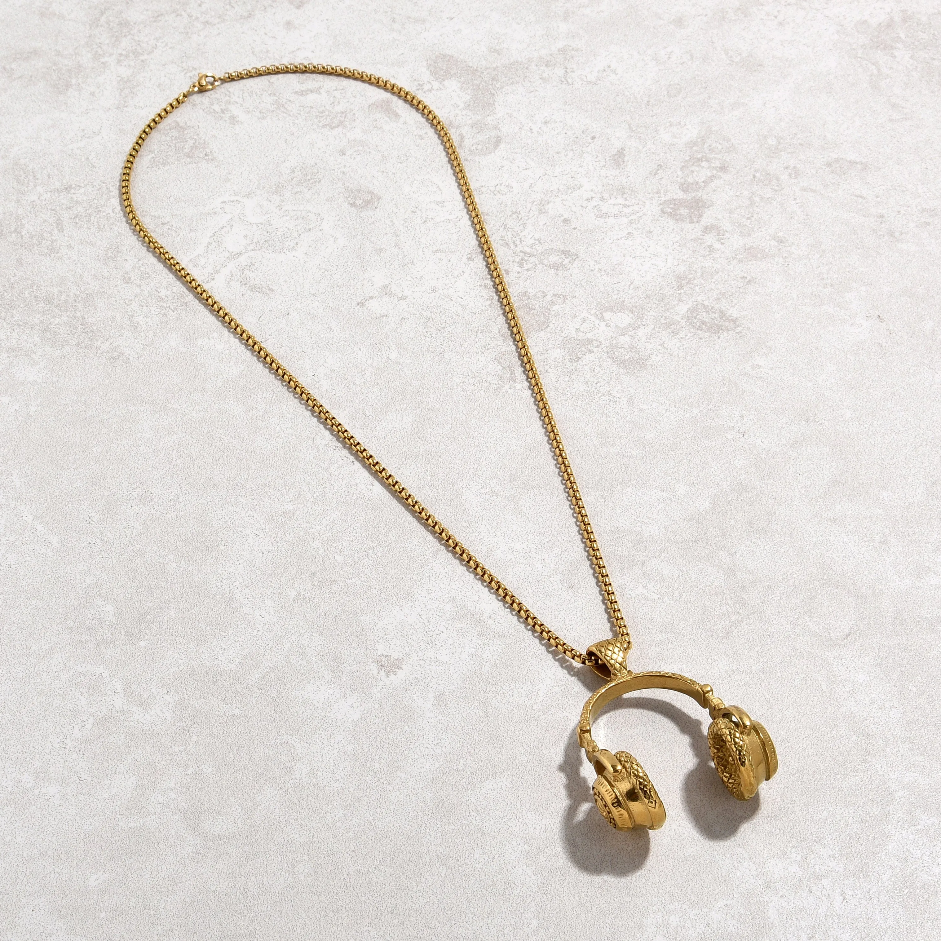 Gold Large Headphones Steel Hearts Necklace