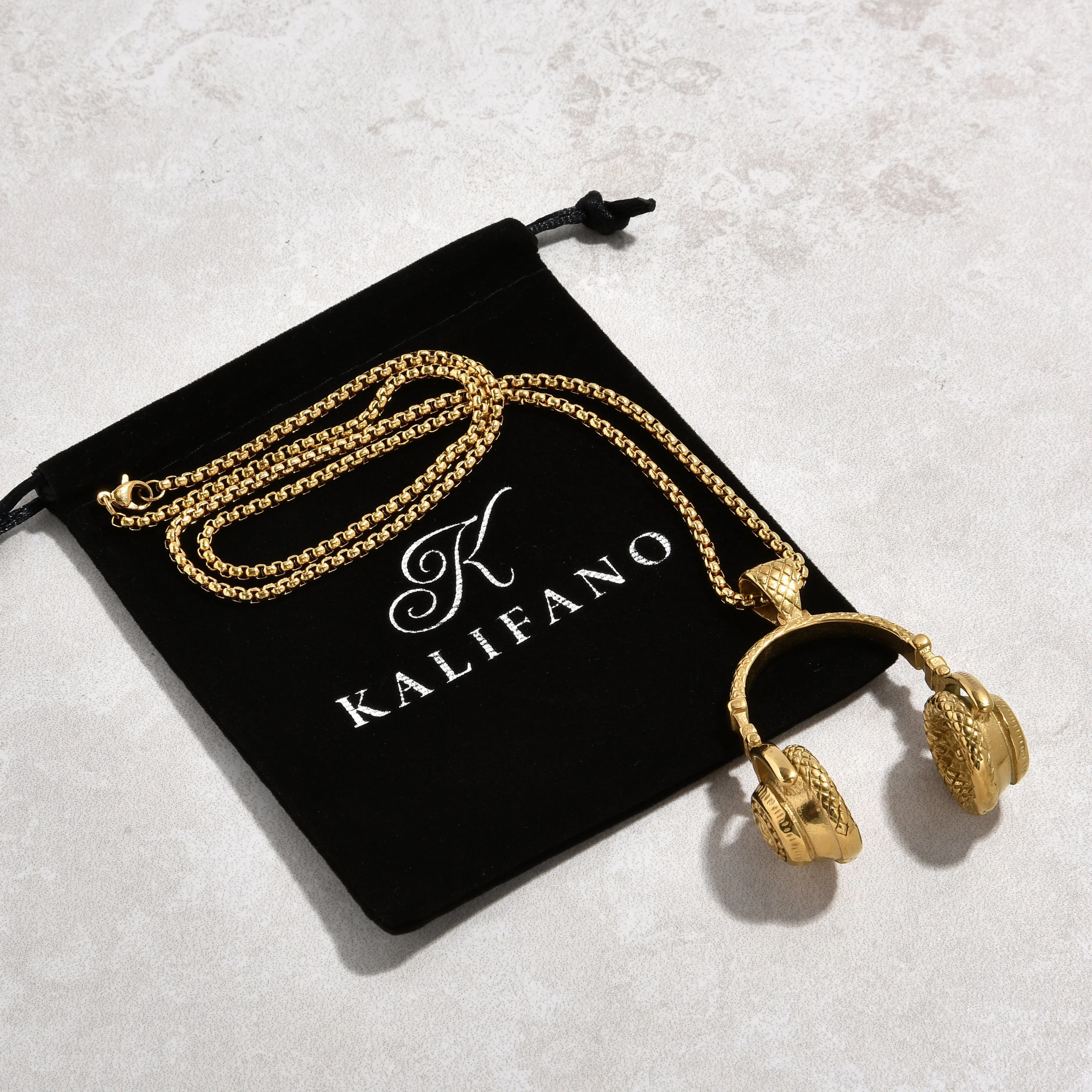 Gold Large Headphones Steel Hearts Necklace