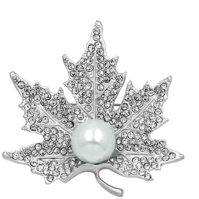 Gold or Silver Leaf Rhinestone Brooch BR-605s