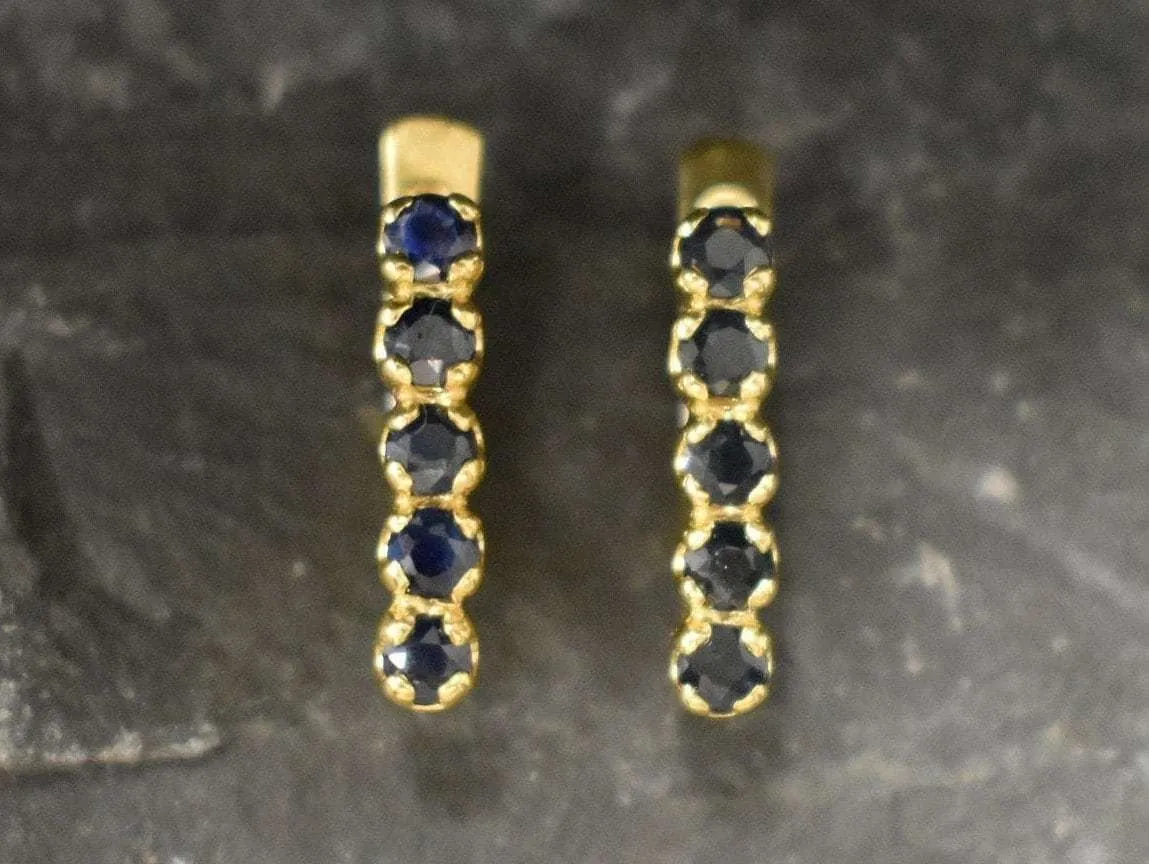 Gold Sapphire Earrings - Natural Sapphire Earrings, September Birthstone Earrings