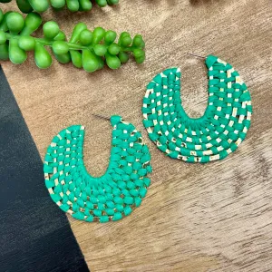 Green Woven Big Circle Hoop Earrings