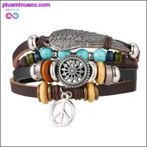 Hand-knitted Multi-layer Leather Feather Leaf Bracelet and