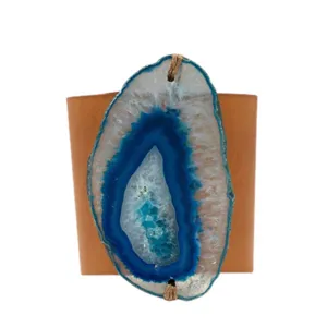 HANDCRAFTED CUFF - BROWN LEATHER WITH BLUE AGATE - 6CMBRBL1.3