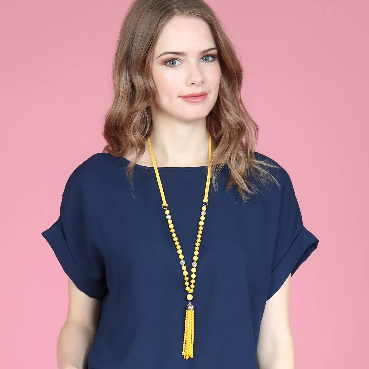 Hdn2237 - Beaded Tassel Pendant Necklace