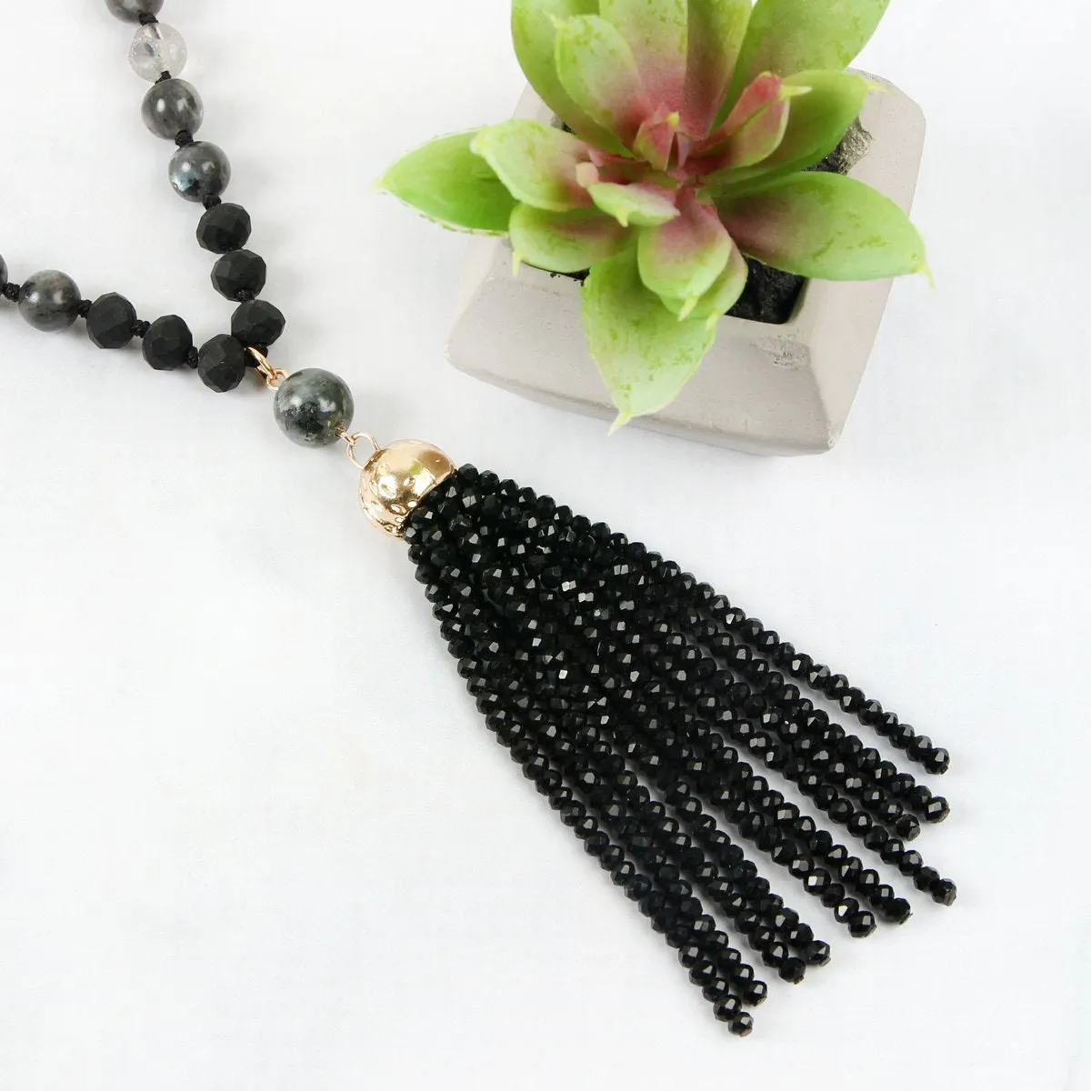 Hdn2237 - Beaded Tassel Pendant Necklace