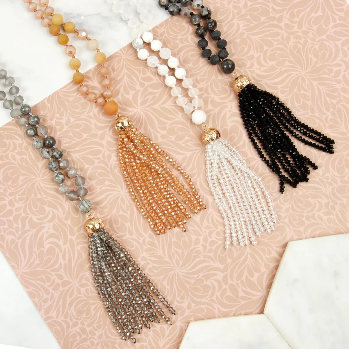 Hdn2237 - Beaded Tassel Pendant Necklace