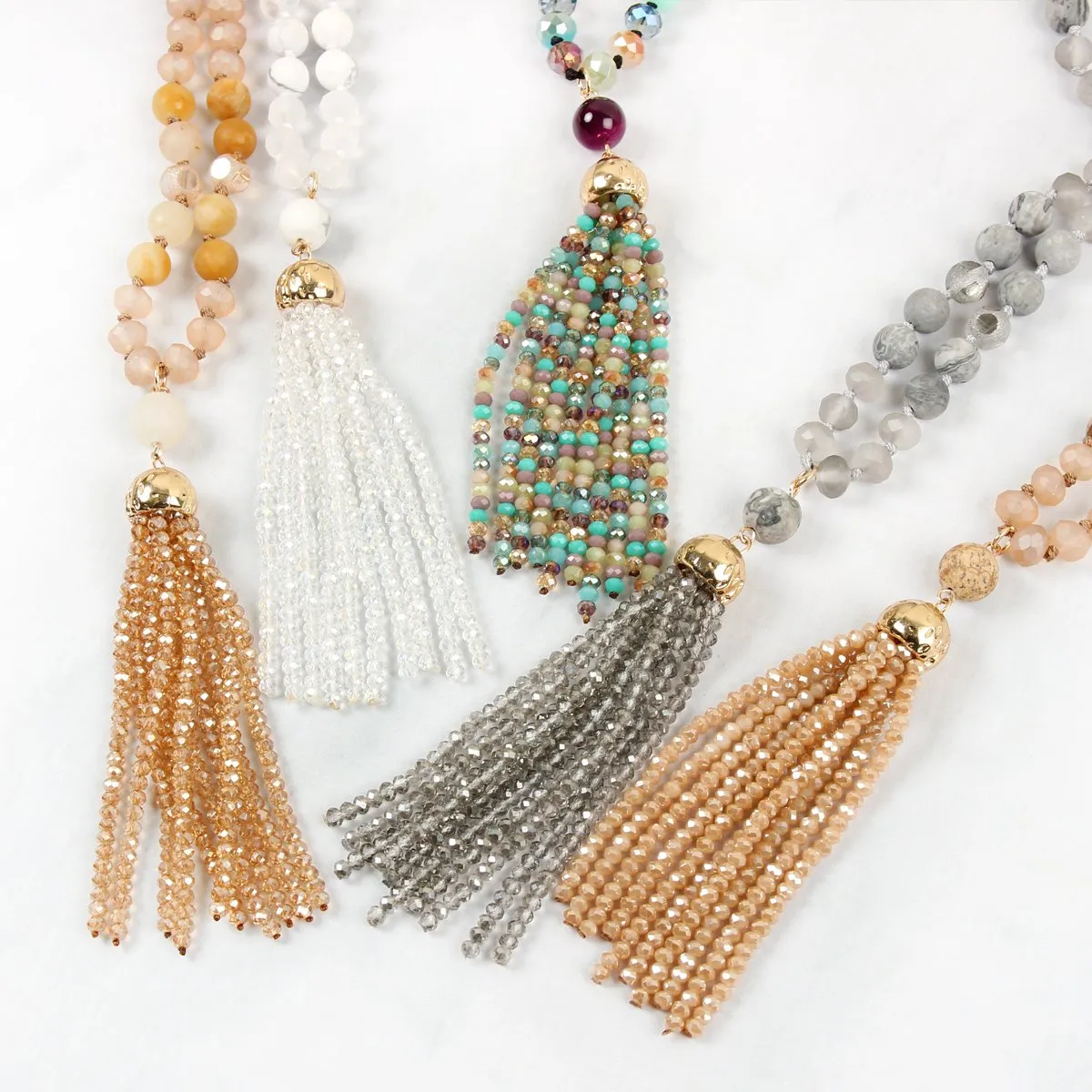 Hdn2237 - Beaded Tassel Pendant Necklace