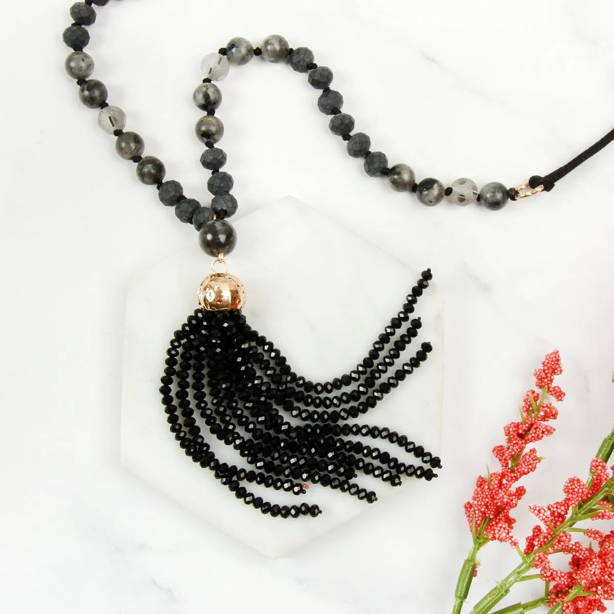 Hdn2237 - Beaded Tassel Pendant Necklace