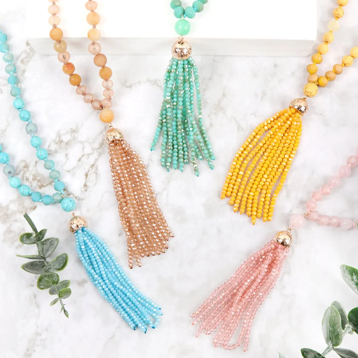 Hdn2237 - Beaded Tassel Pendant Necklace