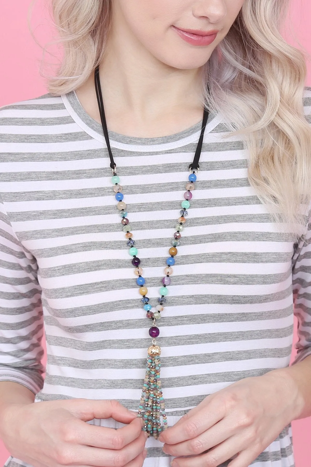 Hdn2237 - Beaded Tassel Pendant Necklace