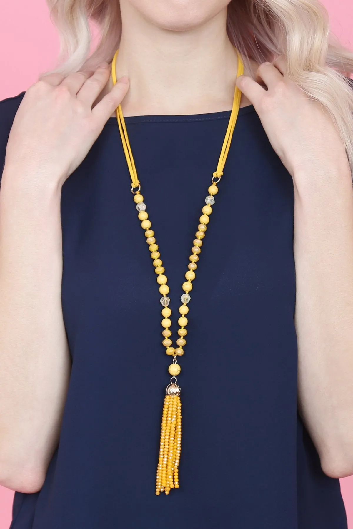 Hdn2237 - Beaded Tassel Pendant Necklace