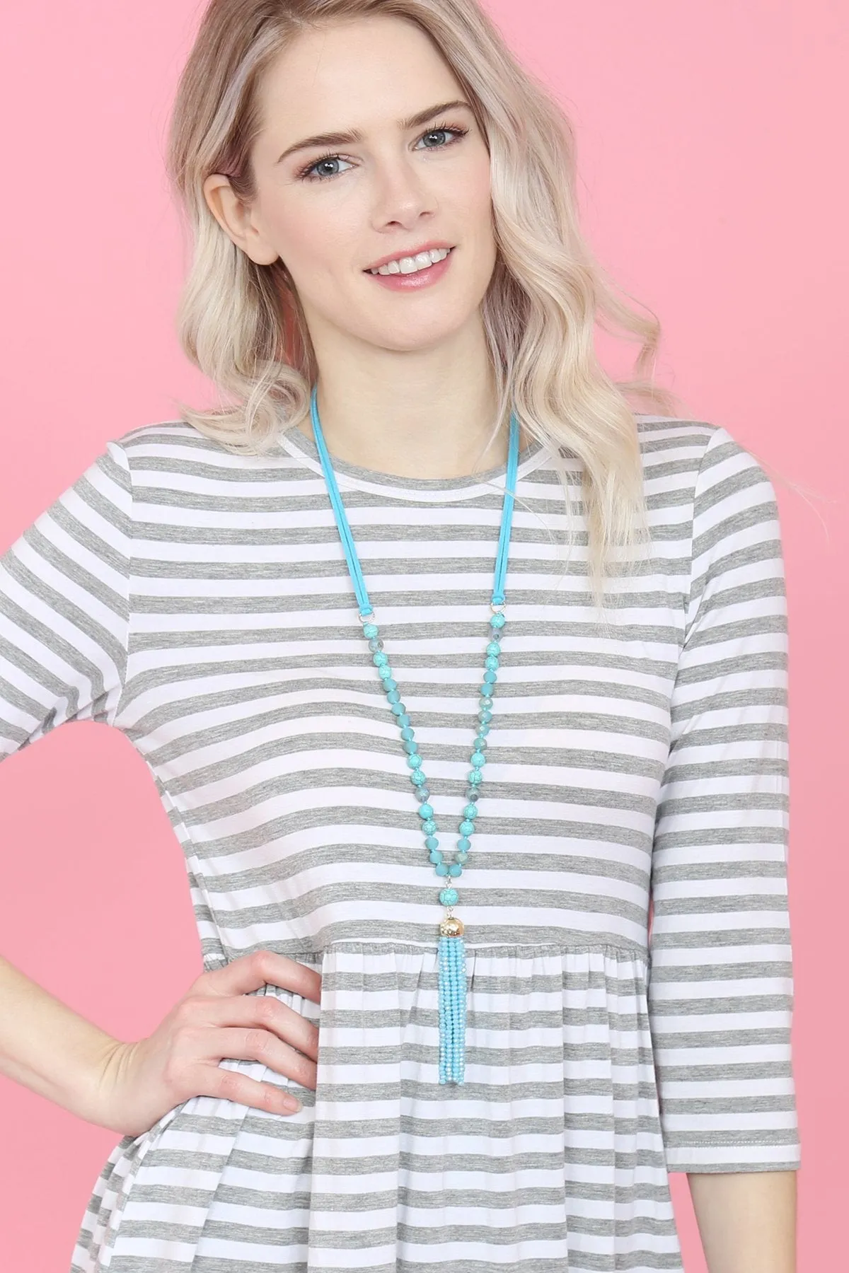 Hdn2237 - Beaded Tassel Pendant Necklace