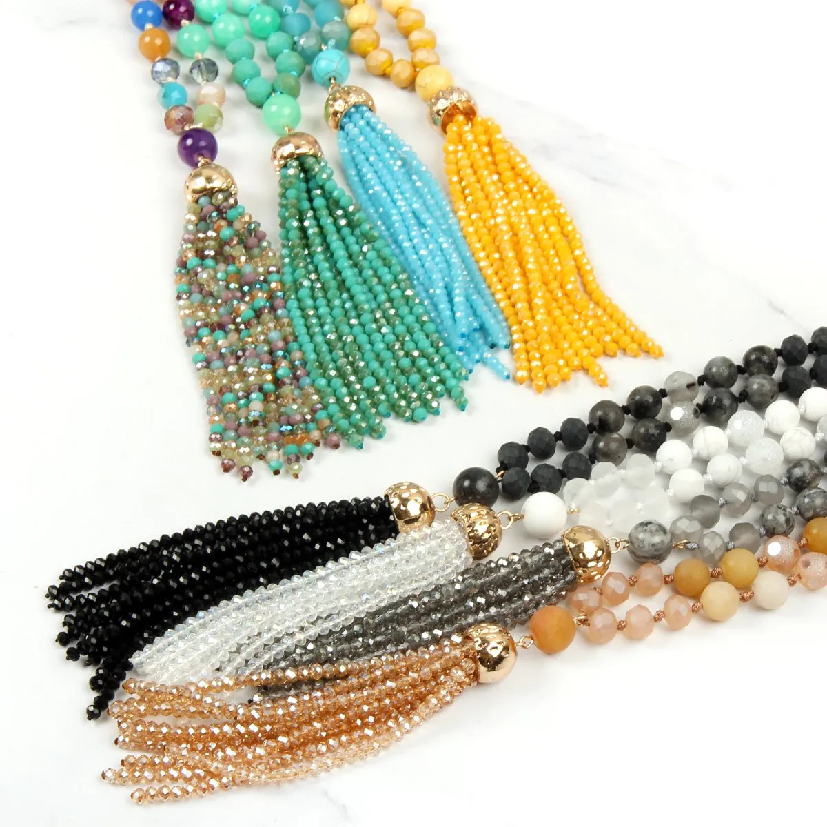Hdn2237 - Beaded Tassel Pendant Necklace