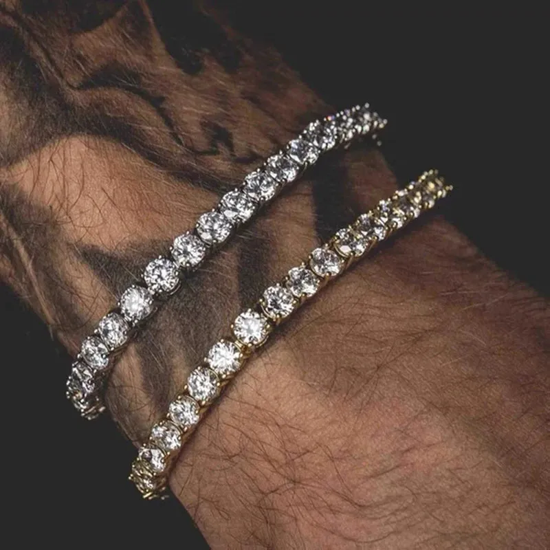 Iced Out Hiphop Tennis Bracelet for Men - Stylish 3/4/5mm Cubic Zirconia Crystal Chain Streetwear Jewelry