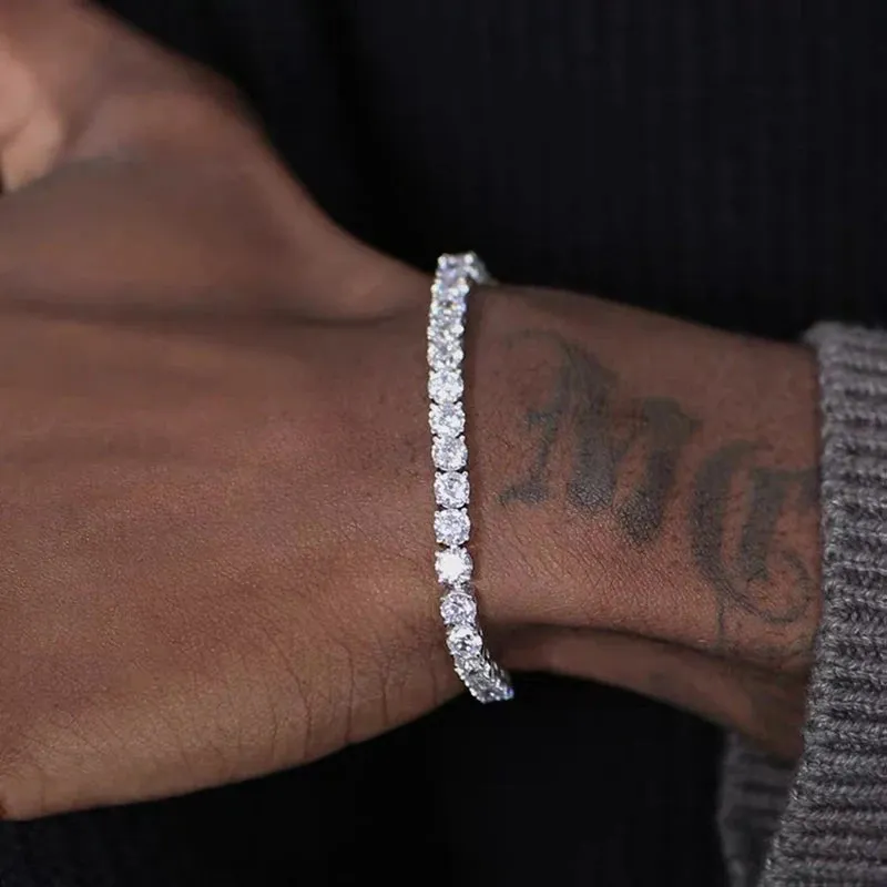 Iced Out Hiphop Tennis Bracelet for Men - Stylish 3/4/5mm Cubic Zirconia Crystal Chain Streetwear Jewelry