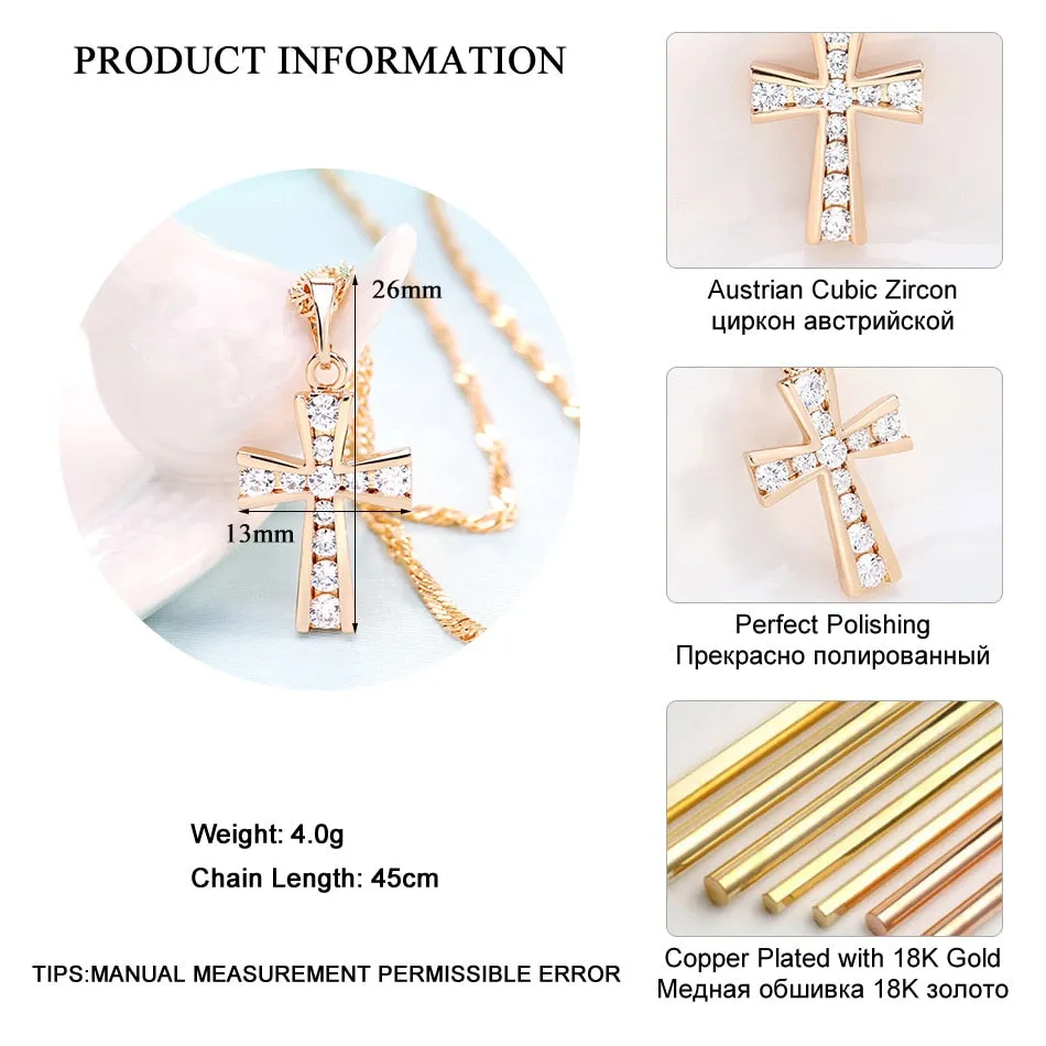 LADYCHIC Elegant Zircon Cross Pendant Gold Color Christian Jesus Jewelry Necklace for Women Cute Small Pendant Wholesale LN1087
