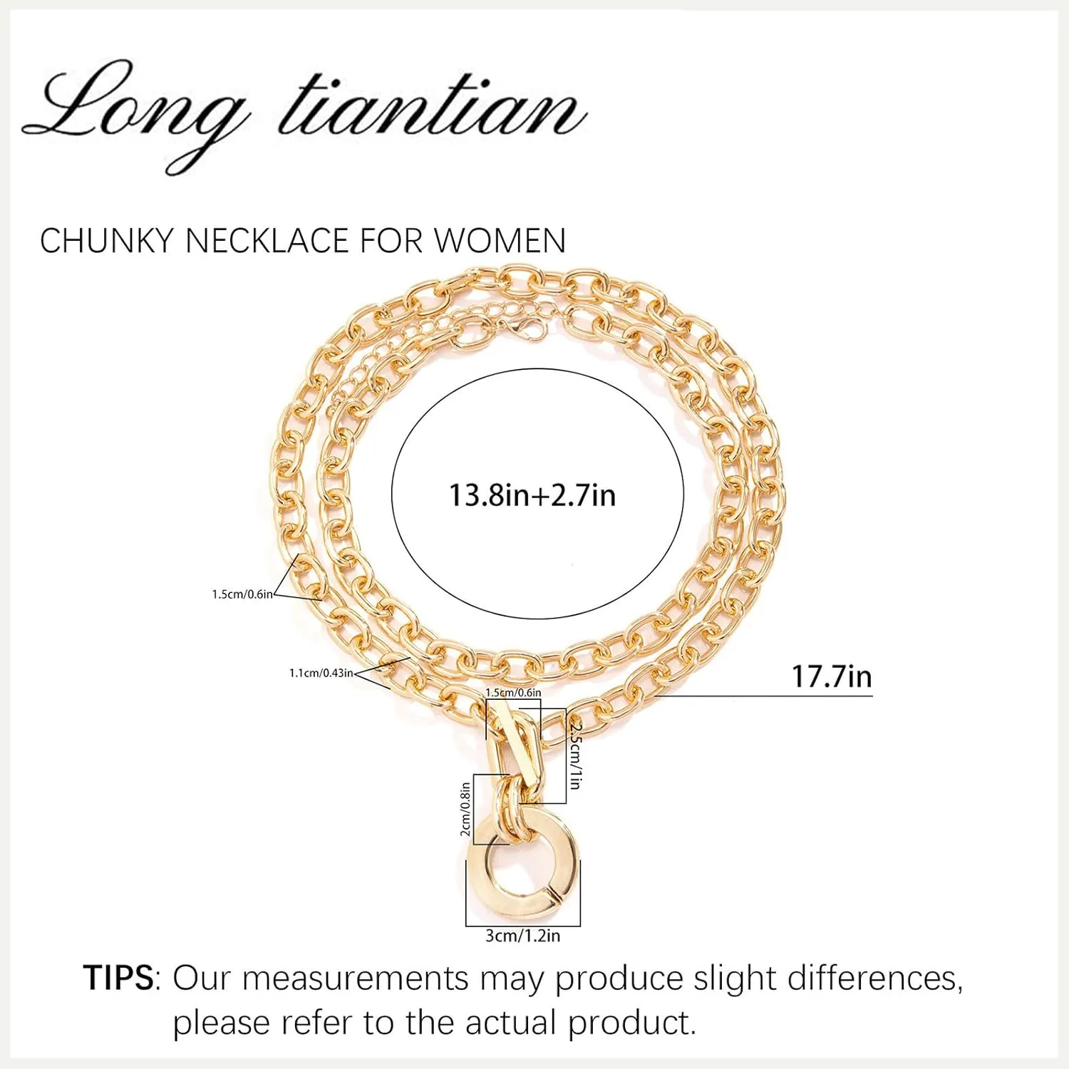 Long tiantian Chunky Gold Necklace Statement Necklace for Women's Jewelry Gold Chain Layered Toggle Clasp Necklaces Gifts