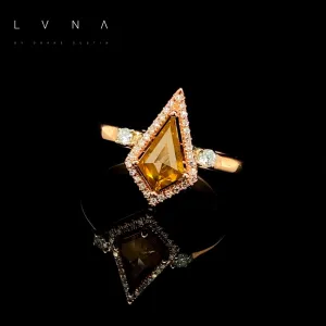 LVNA Signatures™️ Rare 2.00ct Kite Cut Rare Orange Diamond Halo Paved Band 14kt