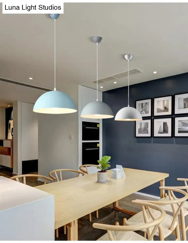 Macaron Half Globe Pendant Lamp: 8 Color Options, Metal Hanging Light for Kitchen & Dining Room