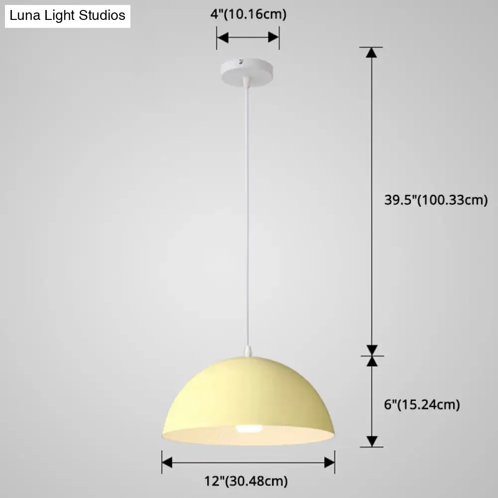 Macaron Half Globe Pendant Lamp: 8 Color Options, Metal Hanging Light for Kitchen & Dining Room
