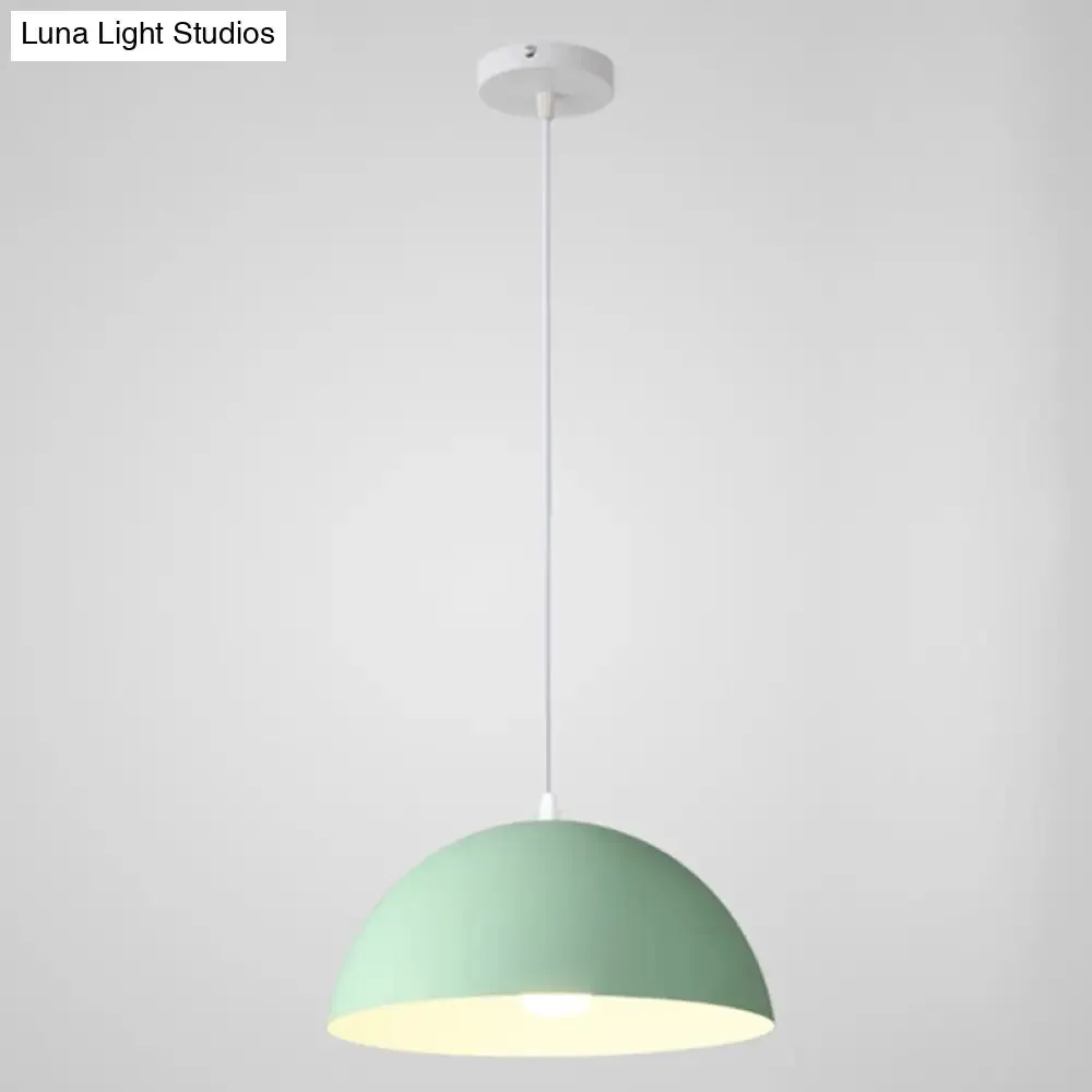 Macaron Half Globe Pendant Lamp: 8 Color Options, Metal Hanging Light for Kitchen & Dining Room