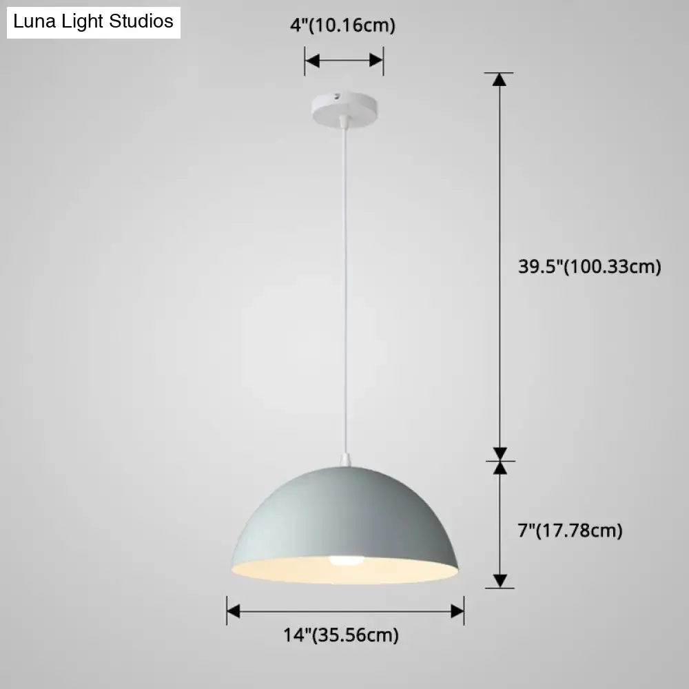 Macaron Half Globe Pendant Lamp: 8 Color Options, Metal Hanging Light for Kitchen & Dining Room