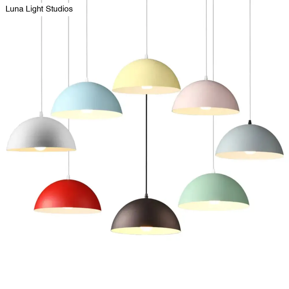 Macaron Half Globe Pendant Lamp: 8 Color Options, Metal Hanging Light for Kitchen & Dining Room