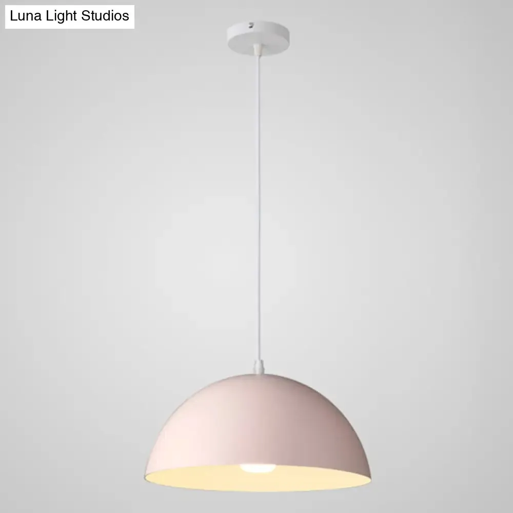 Macaron Half Globe Pendant Lamp: 8 Color Options, Metal Hanging Light for Kitchen & Dining Room