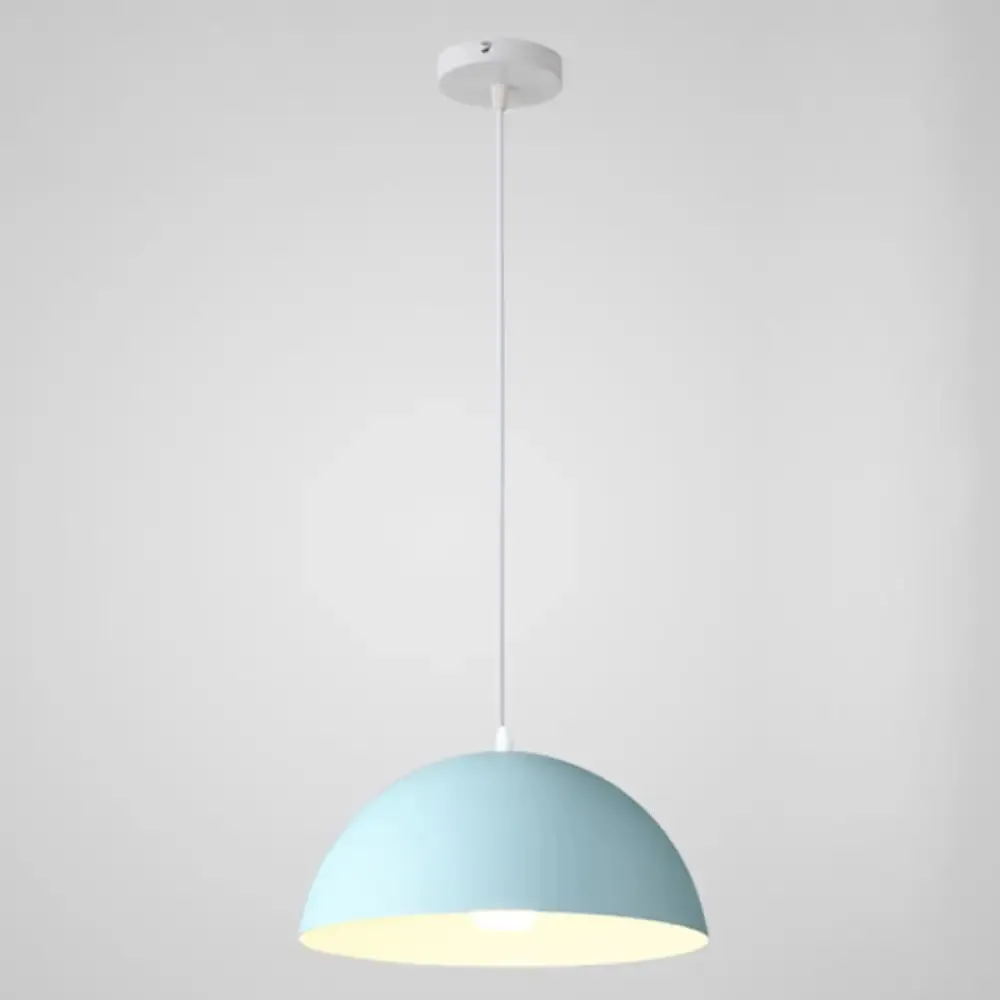 Macaron Half Globe Pendant Lamp: 8 Color Options, Metal Hanging Light for Kitchen & Dining Room