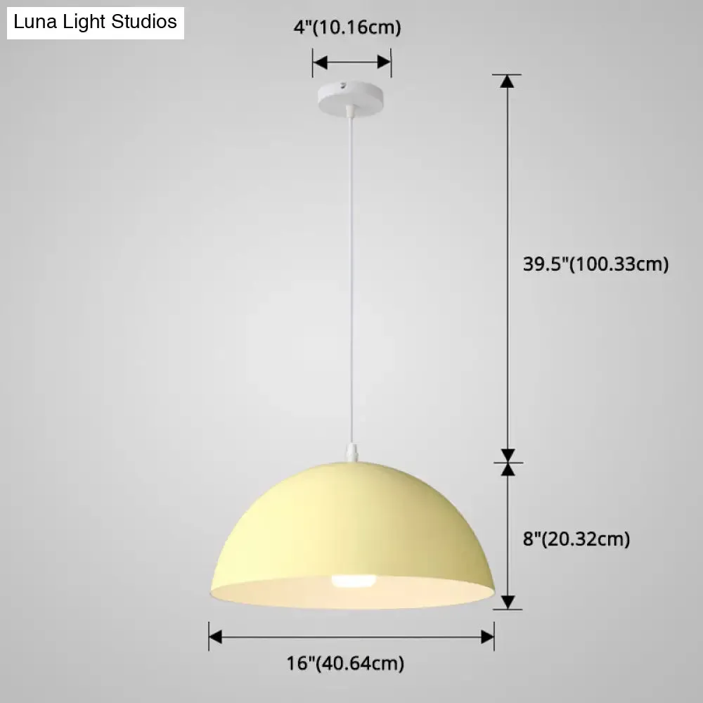Macaron Half Globe Pendant Lamp: 8 Color Options, Metal Hanging Light for Kitchen & Dining Room