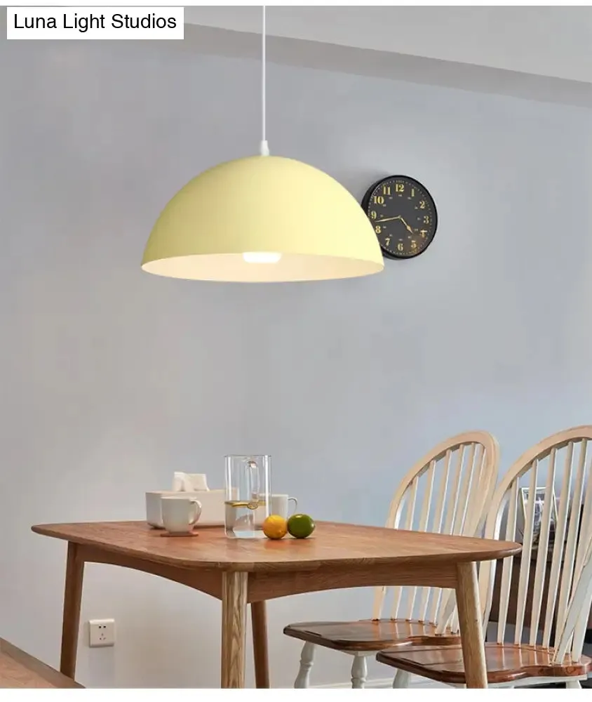 Macaron Half Globe Pendant Lamp: 8 Color Options, Metal Hanging Light for Kitchen & Dining Room