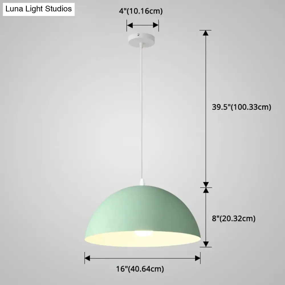 Macaron Half Globe Pendant Lamp: 8 Color Options, Metal Hanging Light for Kitchen & Dining Room